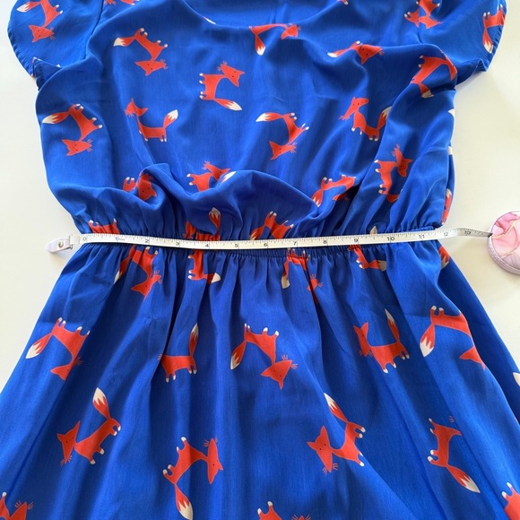 ModCloth-Peach Love-Fox Dress-Blue-Orange- A Line-Whimsical-Size M - Picture 9 of 12